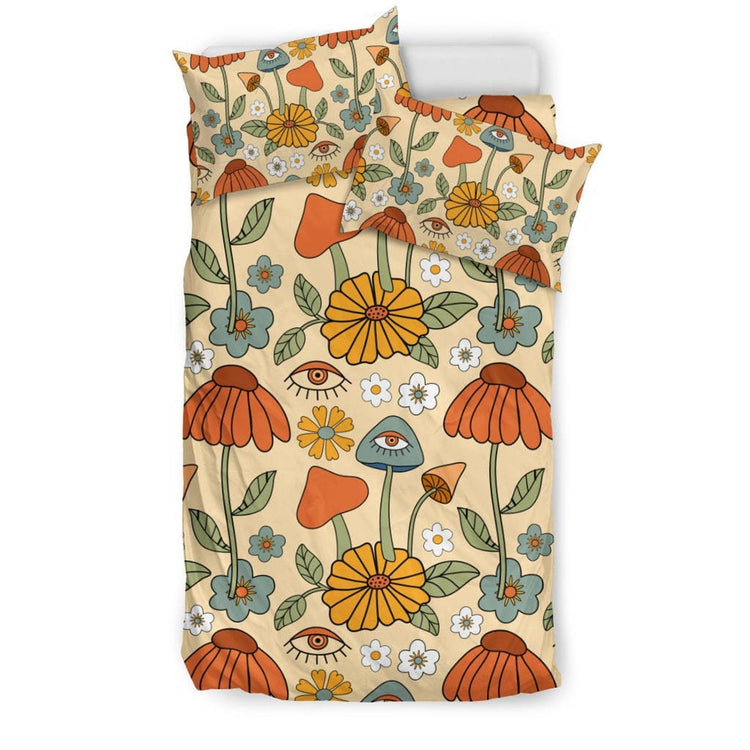 Hippie Art Zone - Mushroom Duvet Cover, Boho Flower Bedding, Bedding Set For Hippies