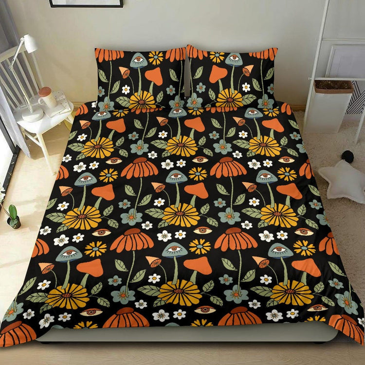 Hippie Art Zone - Mushroom Bedding, Dark Cottagecore Bedding, Bedding Set For Hippies