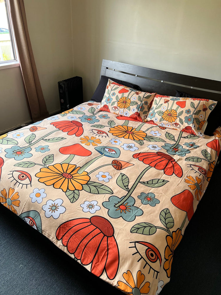 Hippie Art Zone - Mushroom Duvet Cover, Boho Flower Bedding, Bedding Set For Hippies