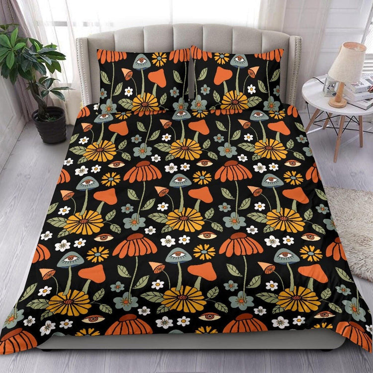Hippie Art Zone - Mushroom Bedding, Dark Cottagecore Bedding, Bedding Set For Hippies
