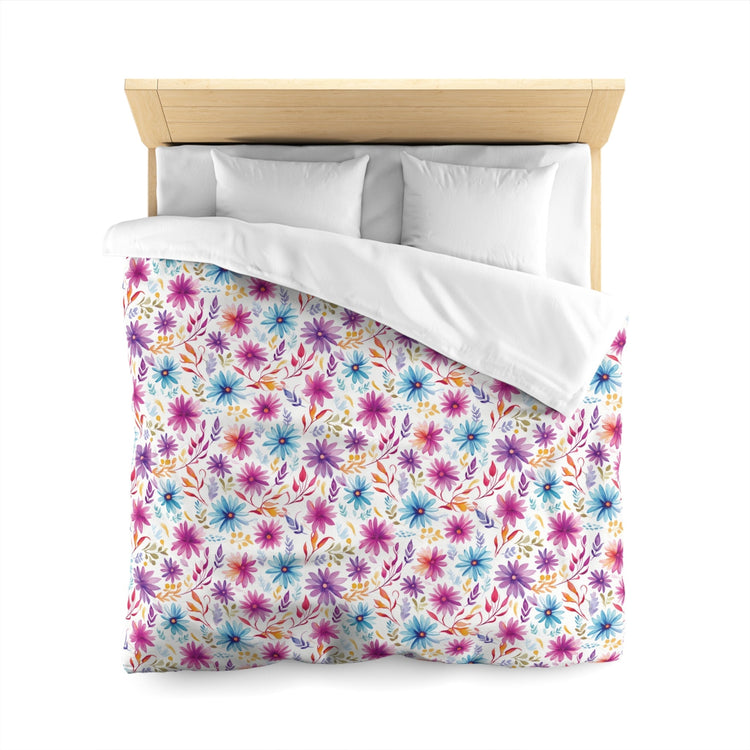 Hippie Art Zone - Boho Wildflower Bedding, Pink Blue Floral Bedding Set For Hippies