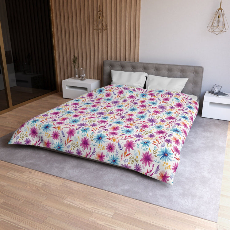 Hippie Art Zone - Boho Wildflower Bedding, Pink Blue Floral Bedding Set For Hippies