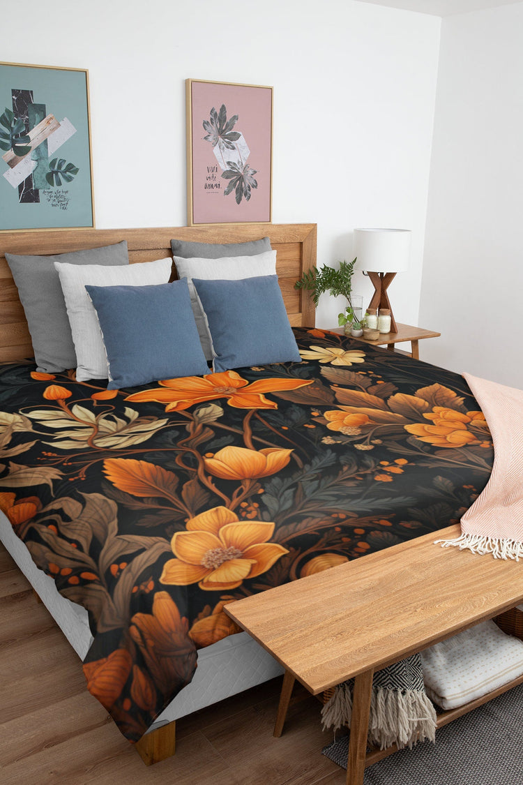 Hippie Art Zone - Dark Academia Autumn Leaves, Halloween Forestcore Bedding Set For Hippies