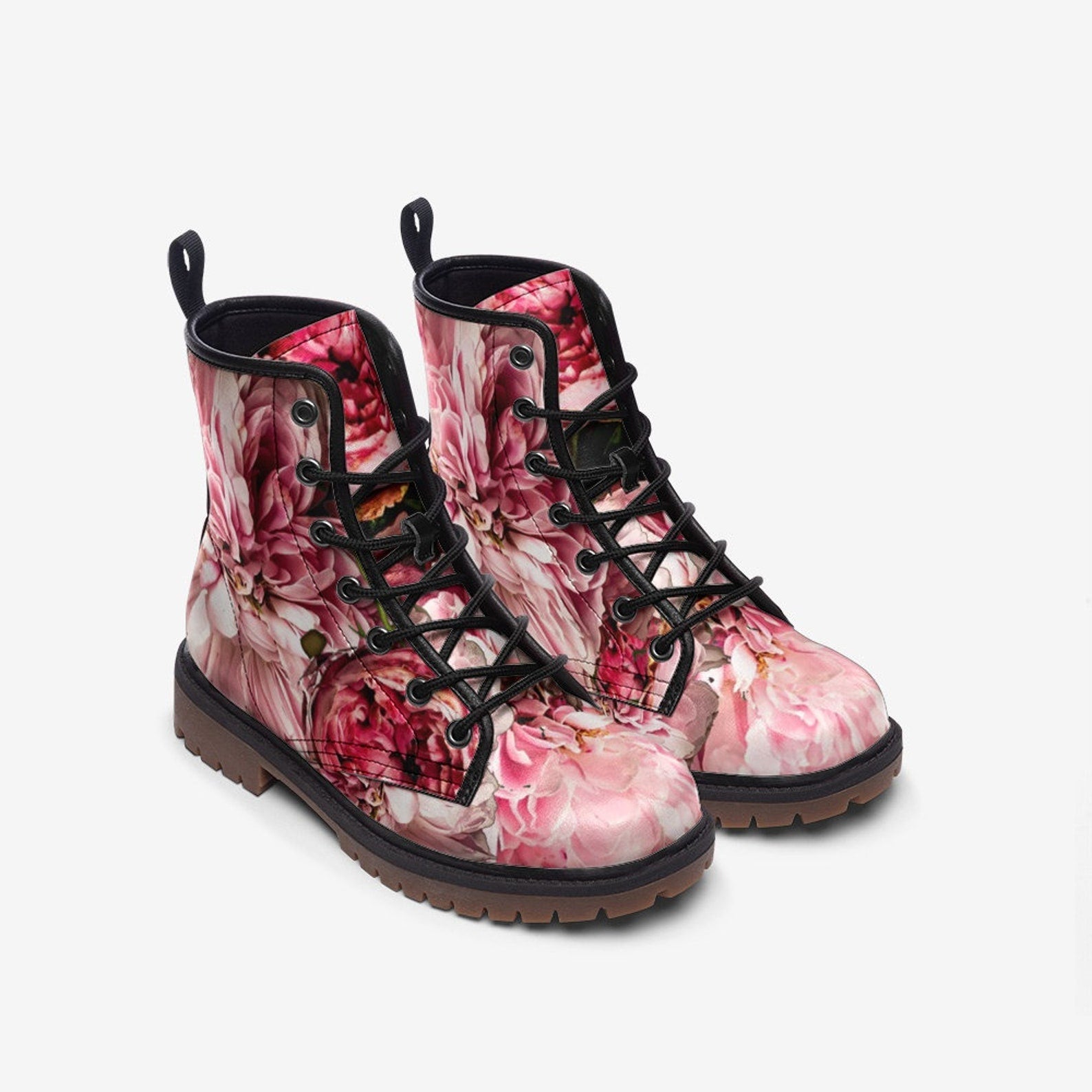 Hippie Art Zone - Everything is Coming Up Roses Casual Leather Lightweight Boots | Combat Boots For Hippies