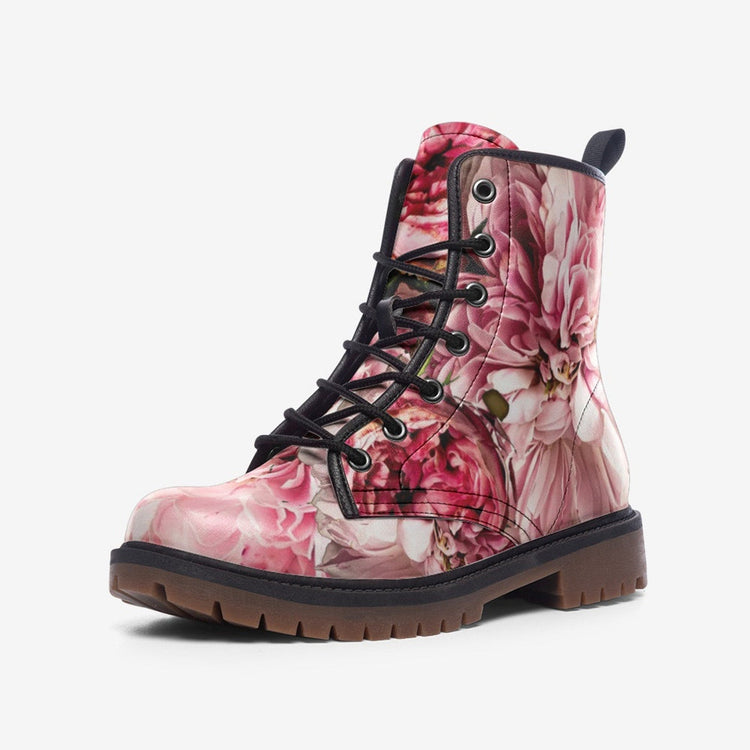 Hippie Art Zone - Everything is Coming Up Roses Casual Leather Lightweight Boots | Combat Boots For Hippies