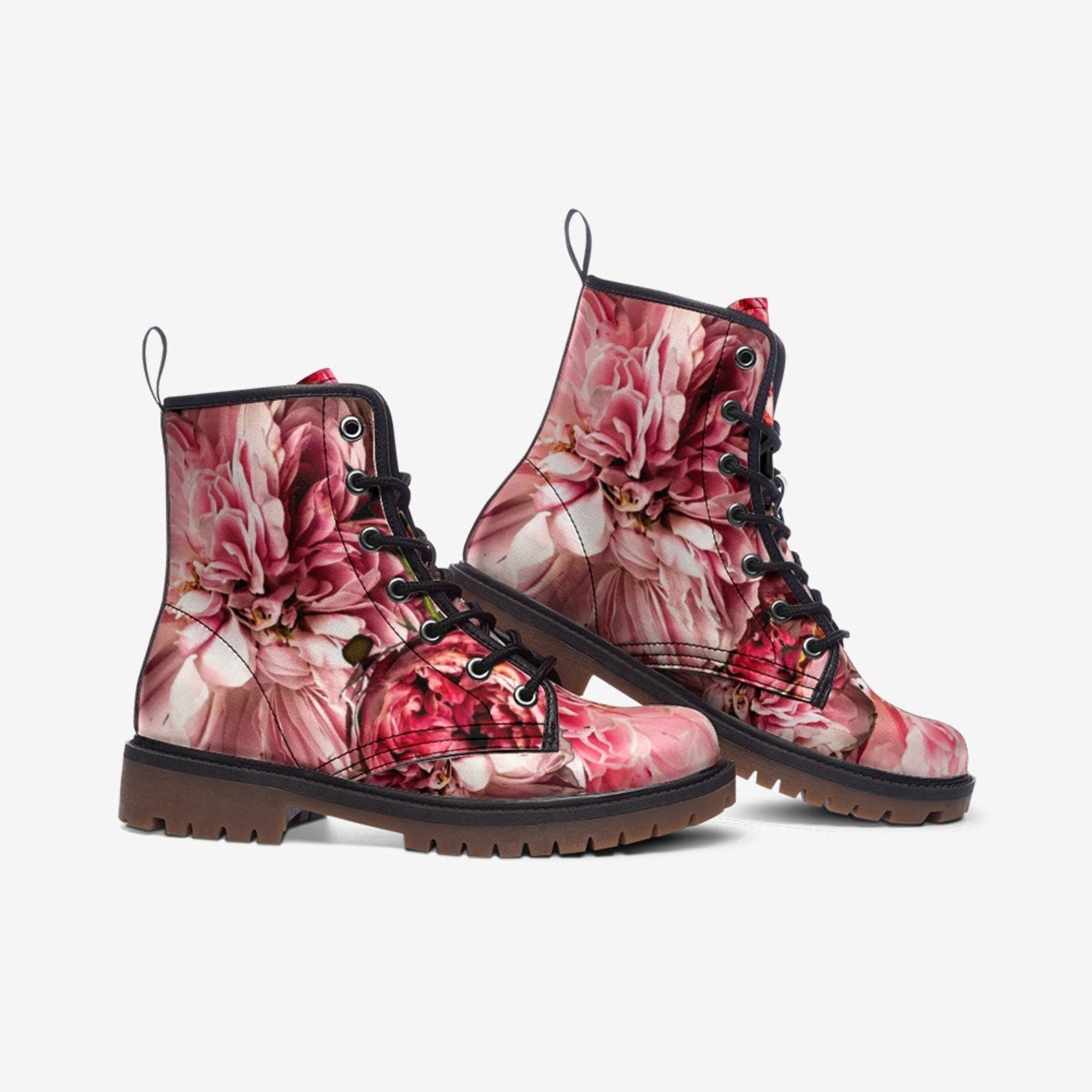 Hippie Art Zone - Everything is Coming Up Roses Casual Leather Lightweight Boots | Combat Boots For Hippies
