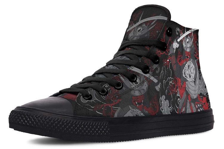 hippieartzone Shoes - JAPANESE SAMURAI SKULL TATTOO