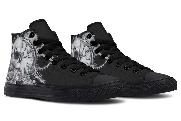 hippieartzone Shoes - SKULL CLOCK AND ROSE GREY