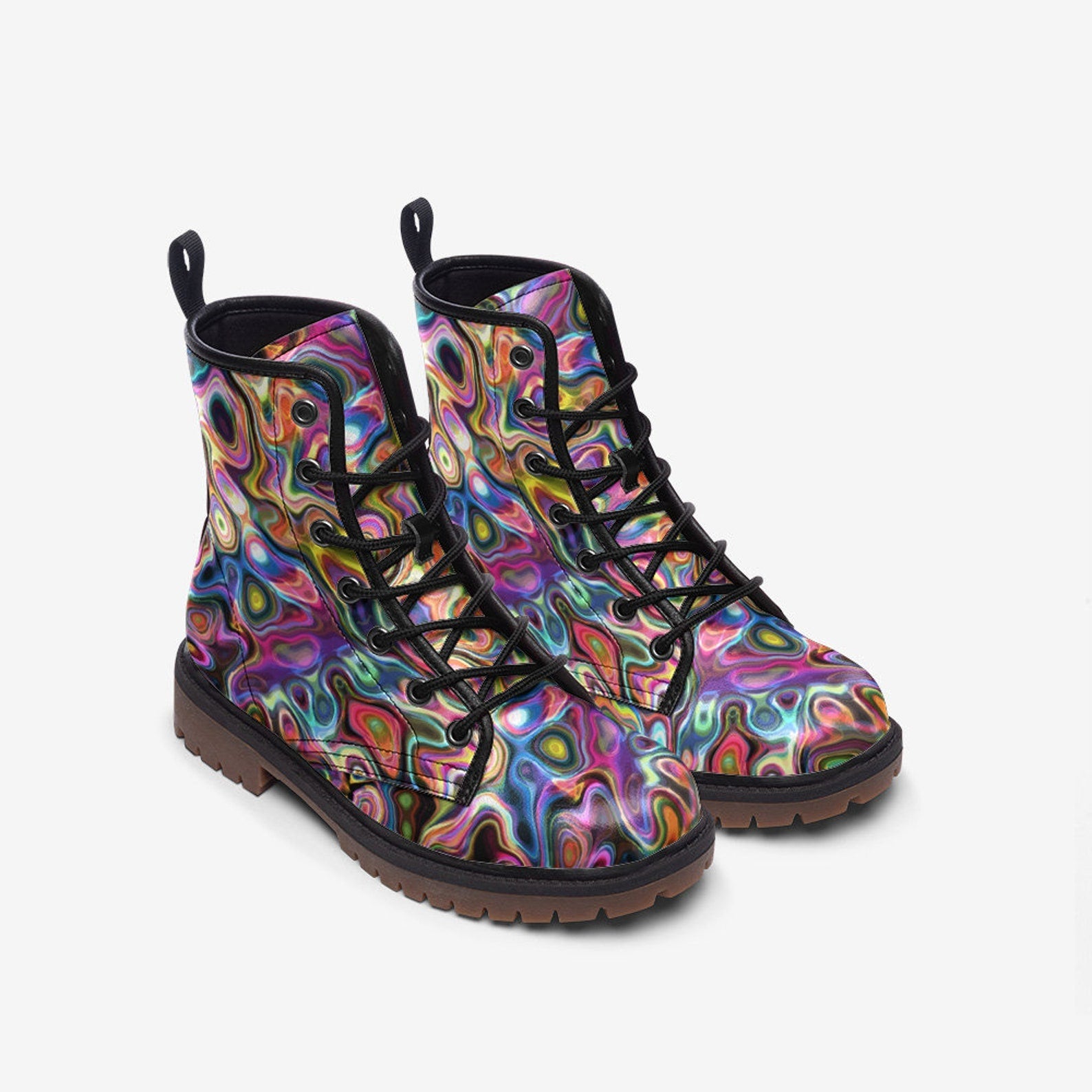 Hippie Art Zone - Hollywood Nights Vegan Leather Combat Boots For Hippies