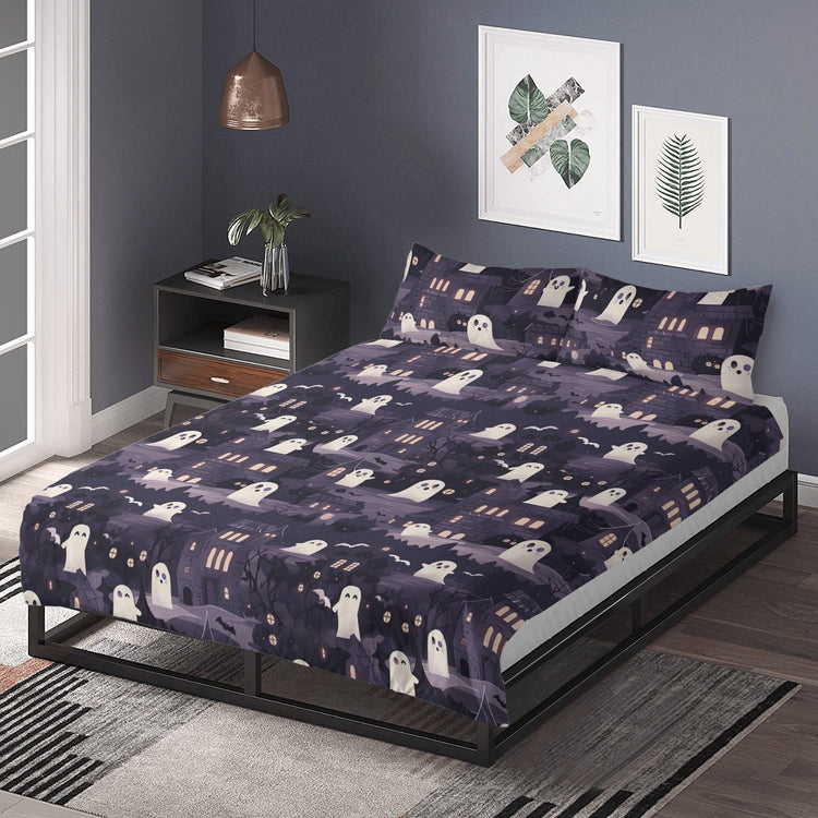 Hippie Art Zone - Kawaii Goth Spooky, Halloween Haunted Mansion Bedding Set For Hippies