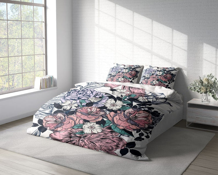 Hippie Art Zone - Purple Peony Bouquet 3 Pcs Beddings For Hippies