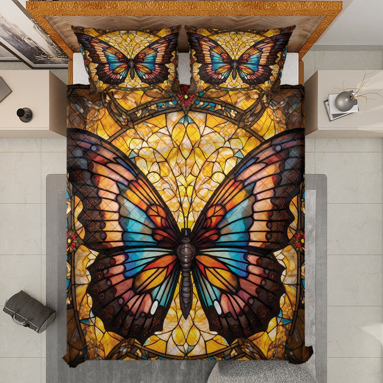 Hippie Art Zone - Retro Holiday Butterfly Quilt Bedding Set For Hippies