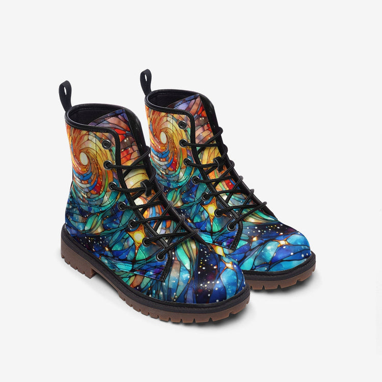 Hippie Art Zone - Sunset Stained Glass Casual Faux Leather Lightweight Boots For Hippies