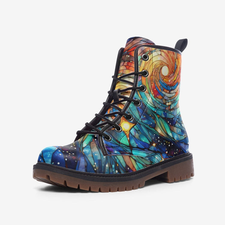 Hippie Art Zone - Sunset Stained Glass Casual Faux Leather Lightweight Boots For Hippies