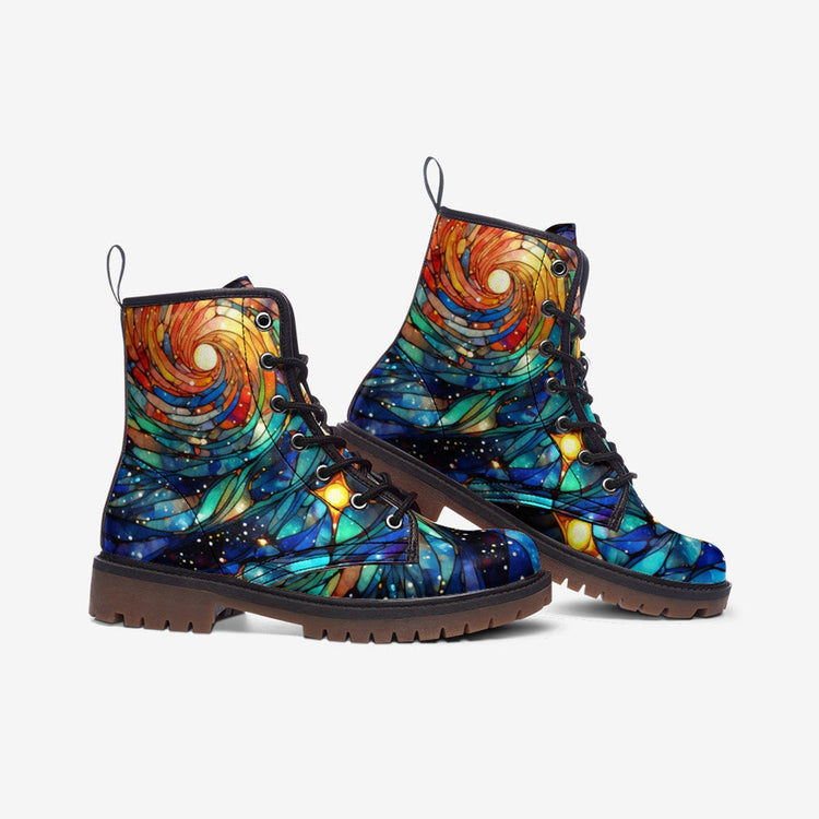 Hippie Art Zone - Sunset Stained Glass Casual Faux Leather Lightweight Boots For Hippies