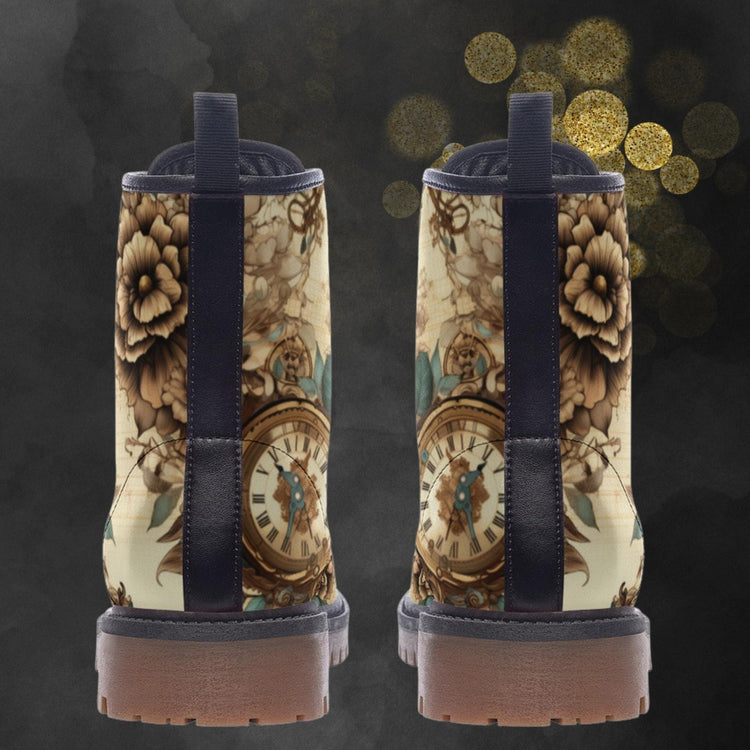 Hippie Art Zone - Vintage Steampunk Leather Boots, Floral Light Spring Summer Fall Winter Boots For Hippies