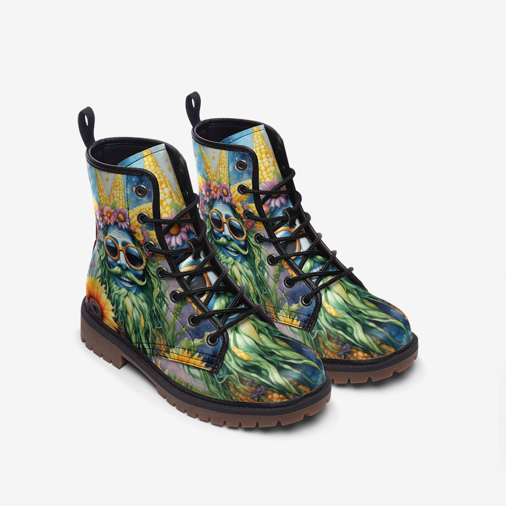Hippie Art Zone - Green Beard Hippie Guy Casual Leather Lightweight Boots For Hippies