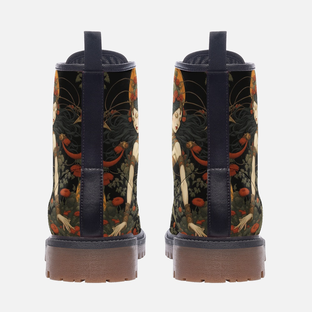 Hippie Art Zone - Girl with Flowers on Leather Lightweight Boots for Hippies