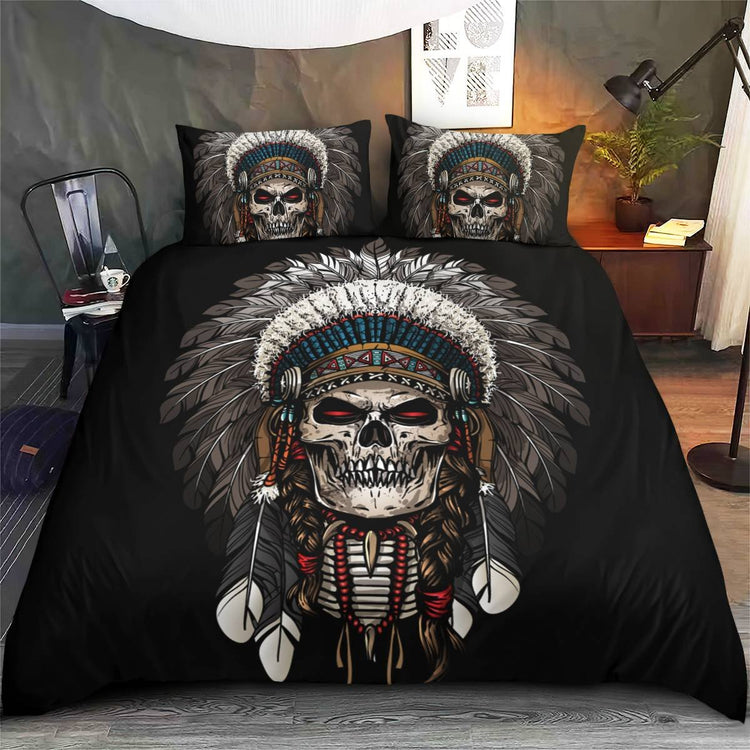 hippieartzone - Native American Skull Bedding Set