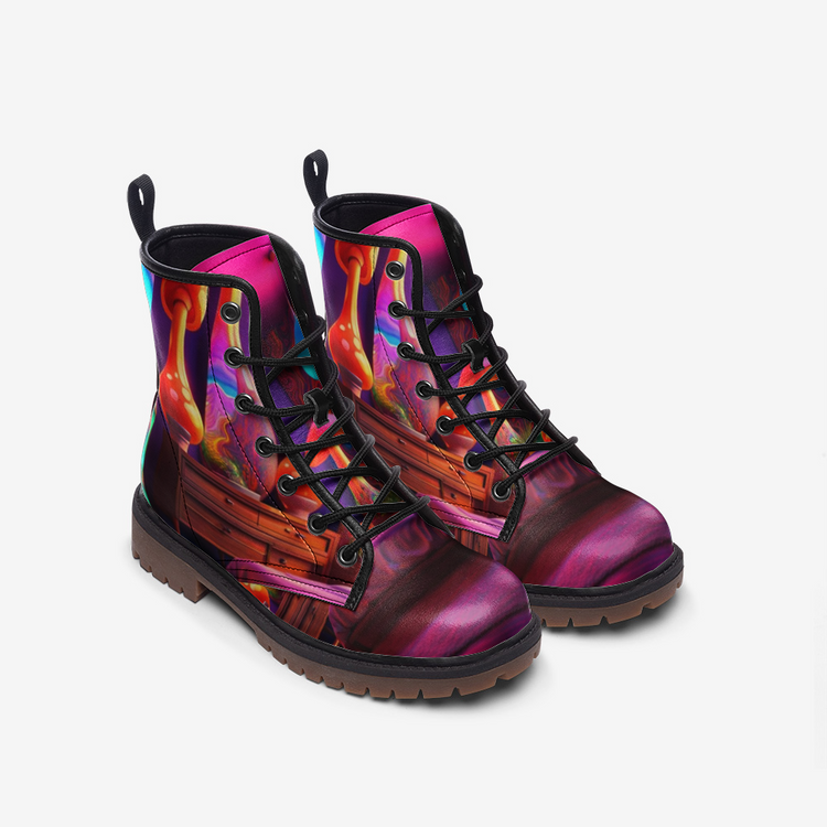 Hippie Art Zone - Trippy Mushroom Decoration Casual Leather Lightweight Boots For Hippies