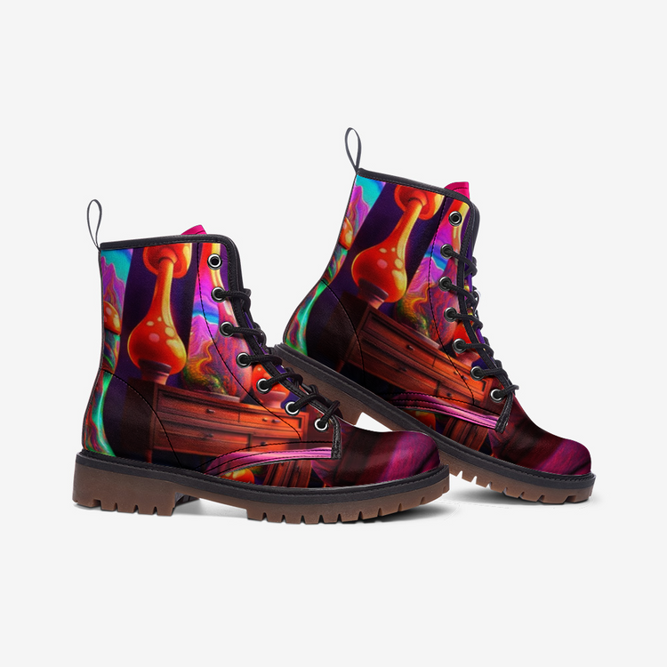 Hippie Art Zone - Trippy Mushroom Decoration Casual Leather Lightweight Boots For Hippies