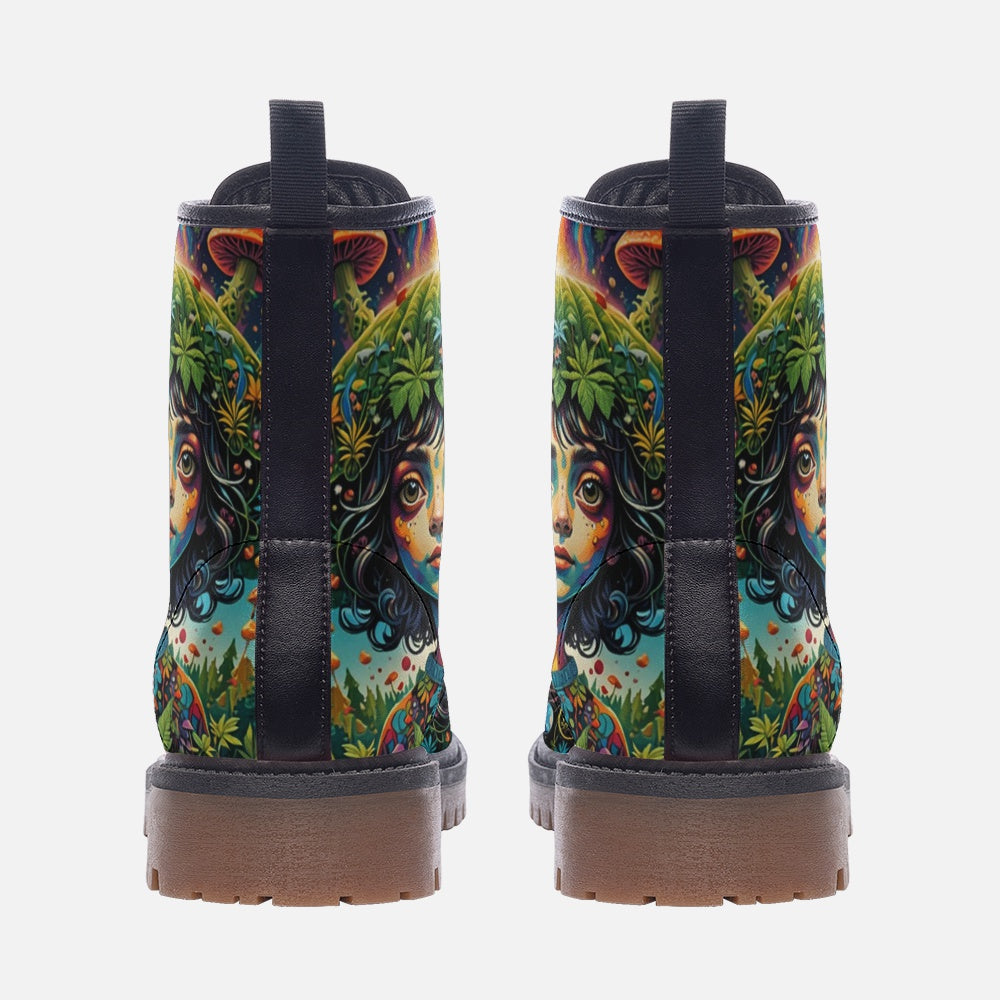 Hippie Art Zone - Mother Nature, Mushroom Girl Leather Lightweight Boots for Hippies