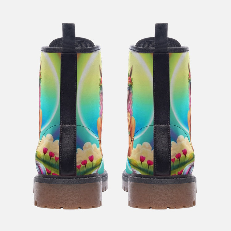 Hippie Art Zone - Unicorn Girl on Leather Lightweight Boots for Hippies