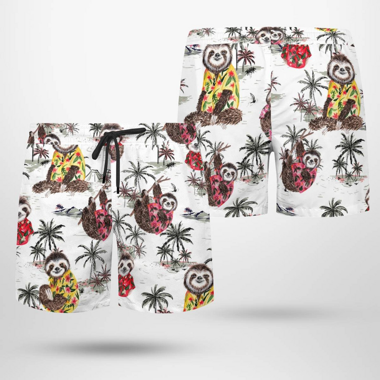 hippieartzone - WHITE SLOTH TROPICAL HAWAII SHIRT.