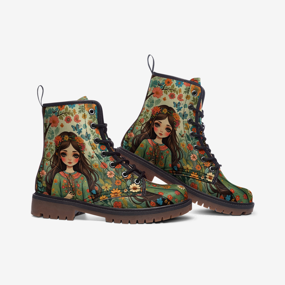 Hippie Art Zone - Boho Girl Art on Leather Lightweight Boots for Hippies