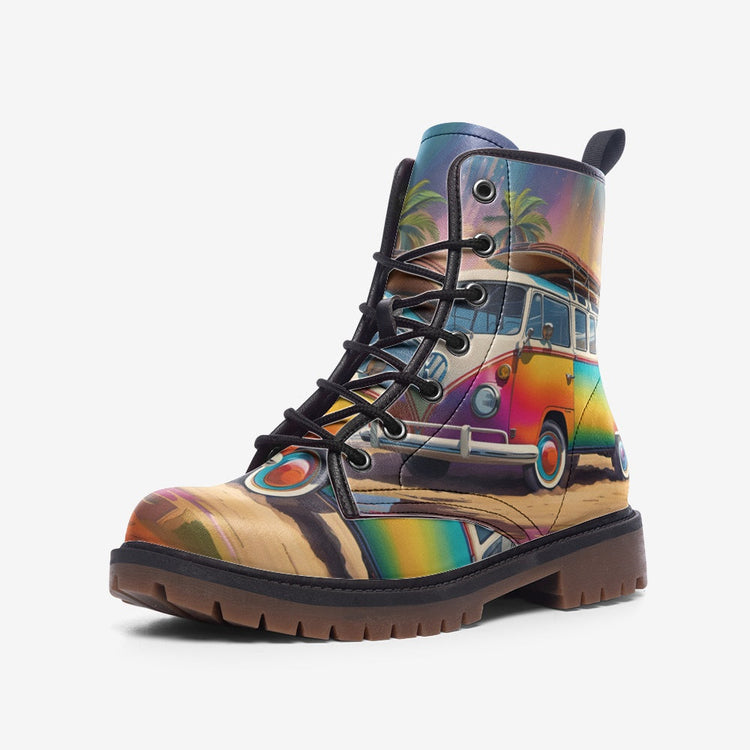Hippie Art Zone - Rainbow Kombi Van Casual Leather Lightweight Boots