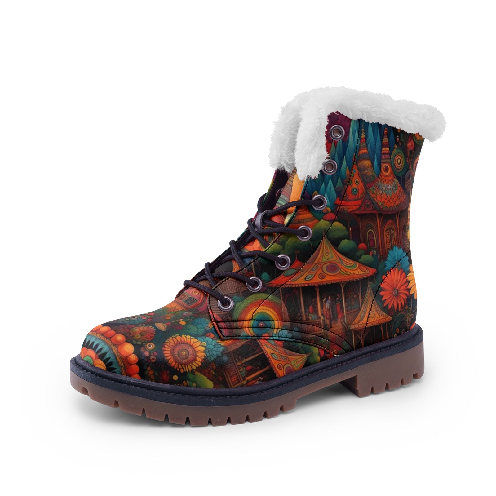 Hippie Art Zone - Psychedelic Castle & Floral Chukka Boots, Colorful Hippie Vibes