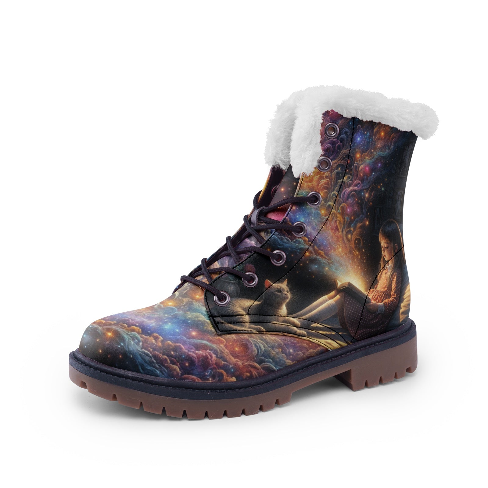 Hippie Art Zone - Galaxy Beauty Faux Fur Leather Boots For Color-Loving Dreamers