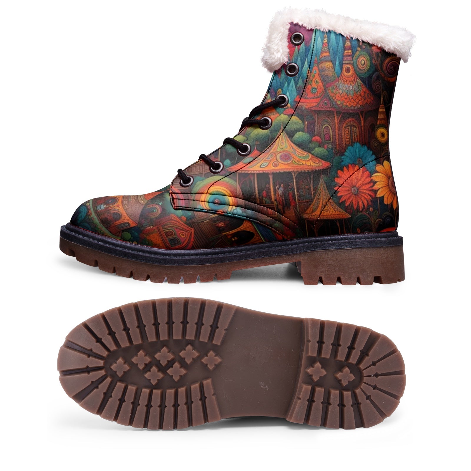 Hippie Art Zone - Psychedelic Castle & Floral Chukka Boots, Colorful Hippie Vibes