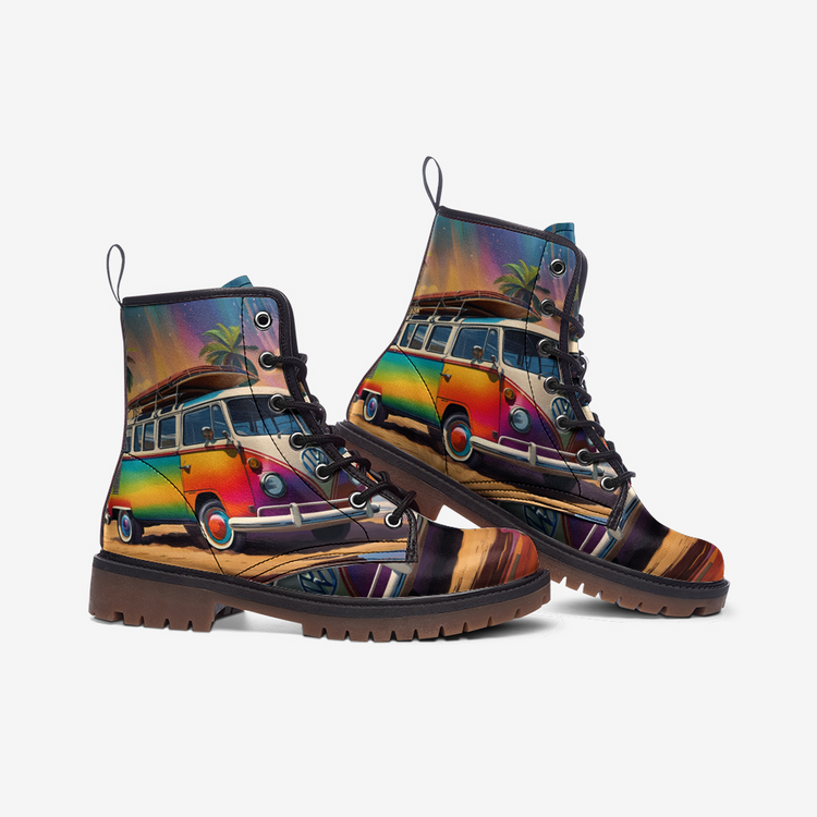 Hippie Art Zone - Rainbow Kombi Van Casual Leather Lightweight Boots