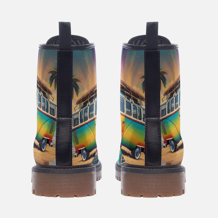 Hippie Art Zone - Rainbow Kombi Van Casual Leather Lightweight Boots