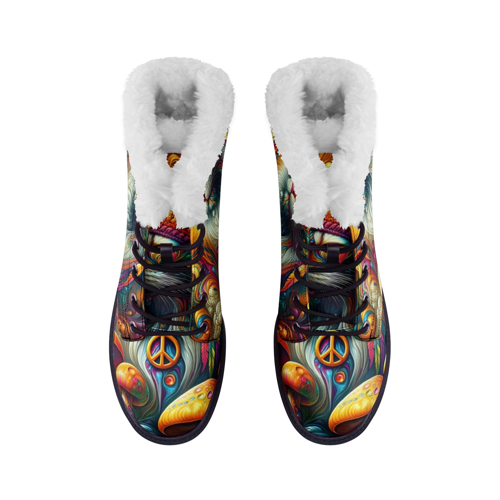 Hippie Art Zone - Cat & Mushroom Colorful Leather Boots For Hippies