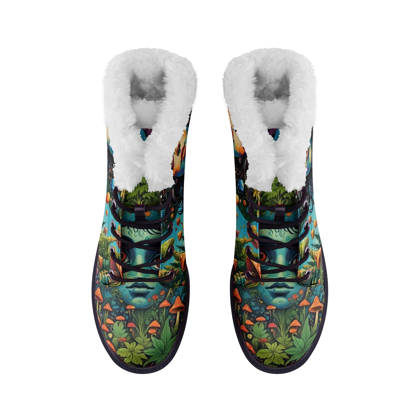 Hippie Art Zone - Forest Girl & Magic Mushrooms Faux Fur Leather Boots ? Nature-Loving Hippie Style