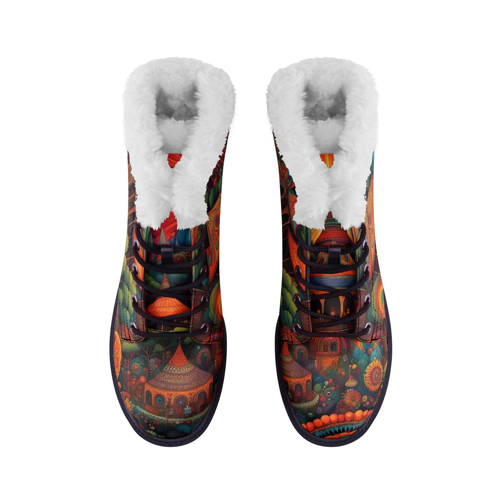 Hippie Art Zone - Psychedelic Castle & Floral Chukka Boots, Colorful Hippie Vibes