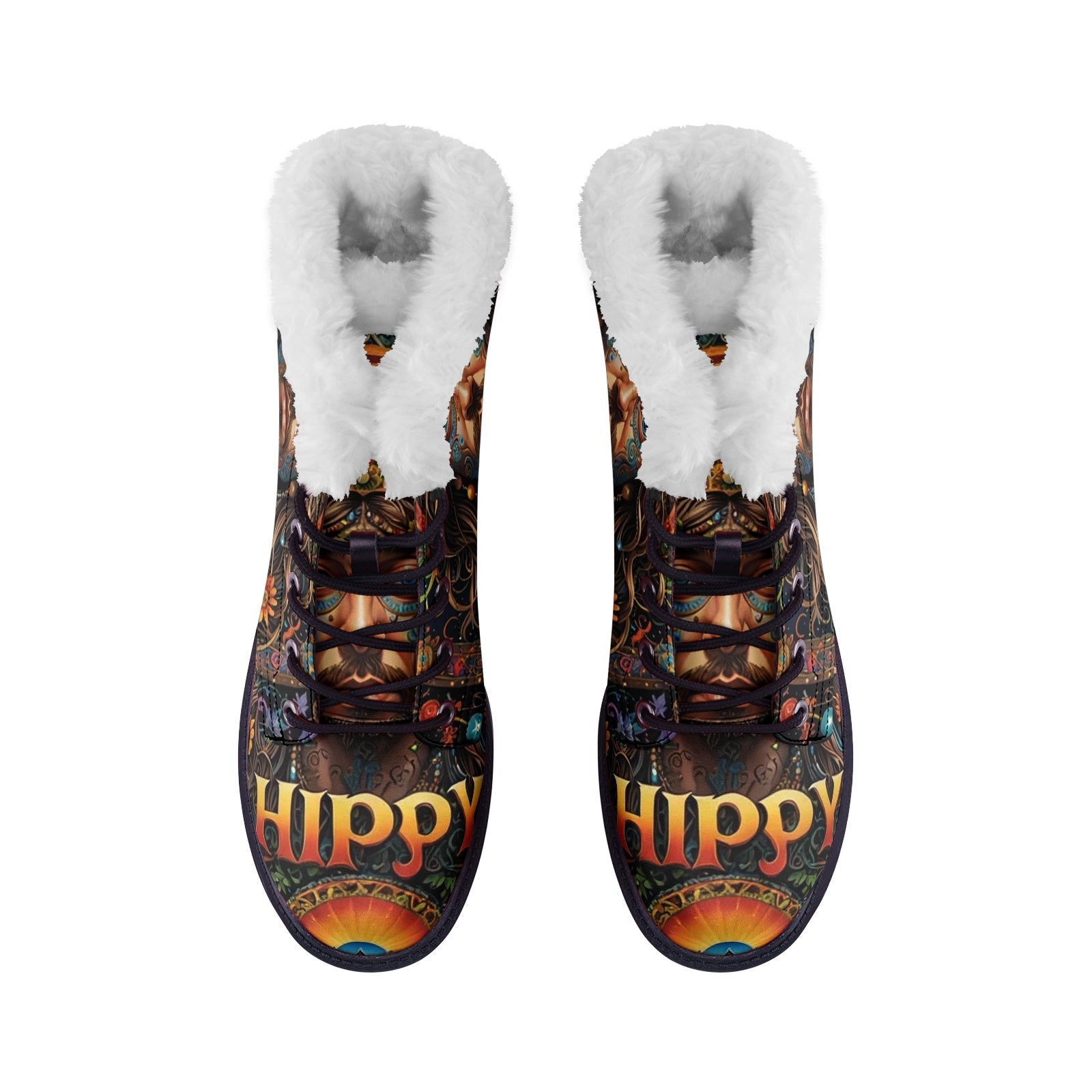 Hippie Art Zone - Hippy Guy Faux Fur Leather Boots, Boots For The Free-Spirited