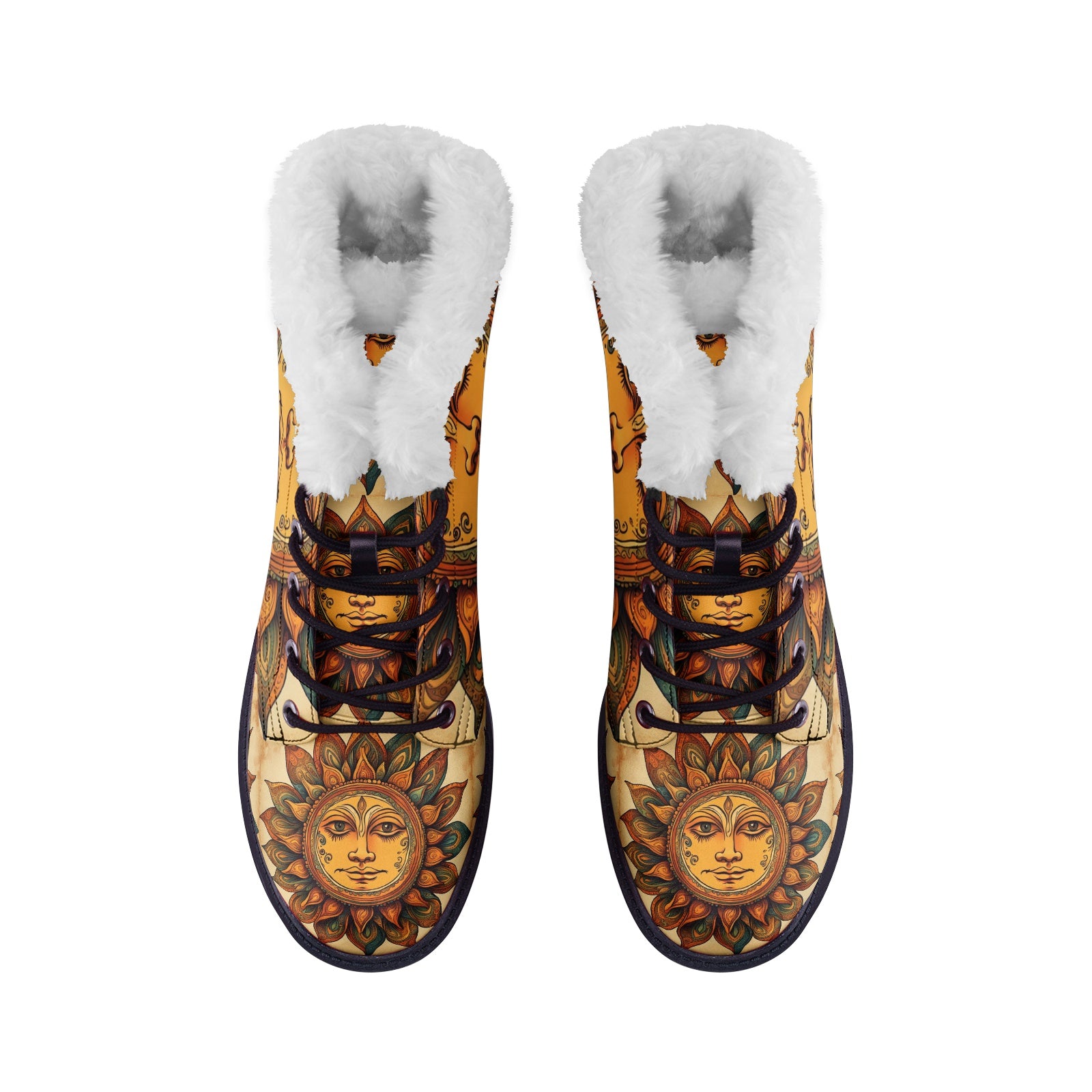 Hippie Art Zone - Boho Sunflower Faux Fur Leather Boots For Hippie