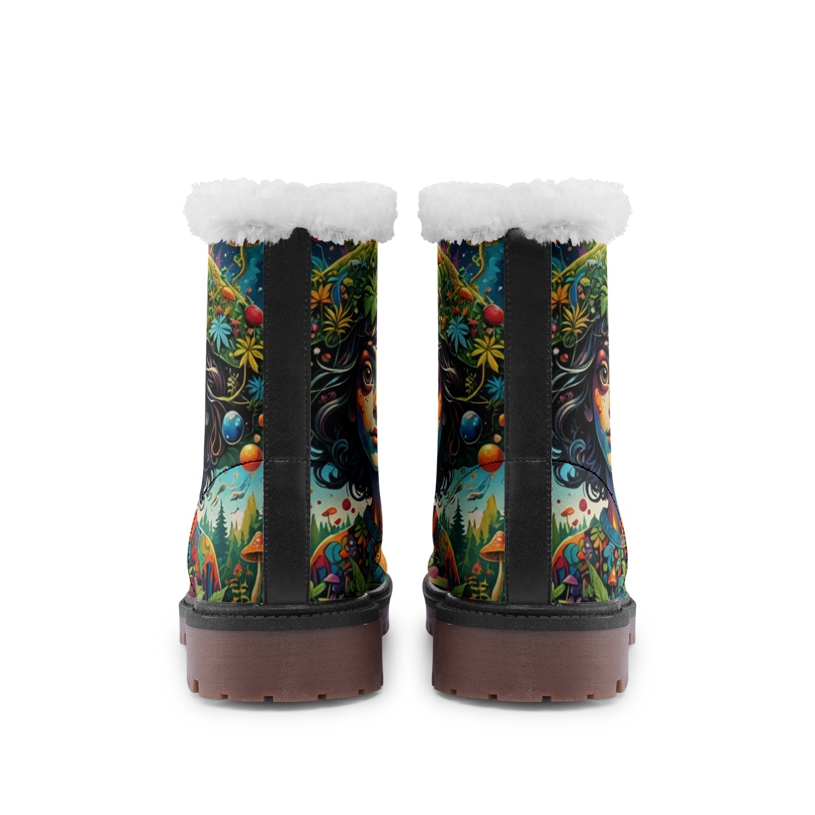 Hippie Art Zone - Forest Girl & Magic Mushrooms Faux Fur Leather Boots ? Nature-Loving Hippie Style