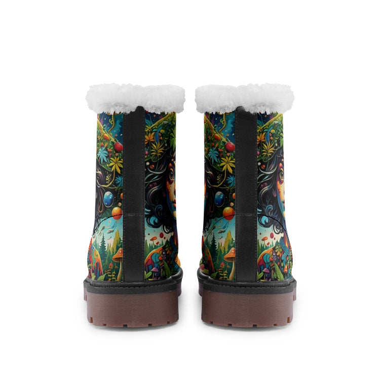 Hippie Art Zone - Forest Girl & Magic Mushrooms Faux Fur Leather Boots ? Nature-Loving Hippie Style