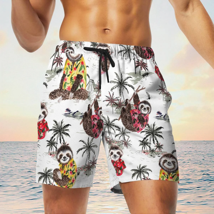 hippieartzone - WHITE SLOTH TROPICAL HAWAII SHIRT.