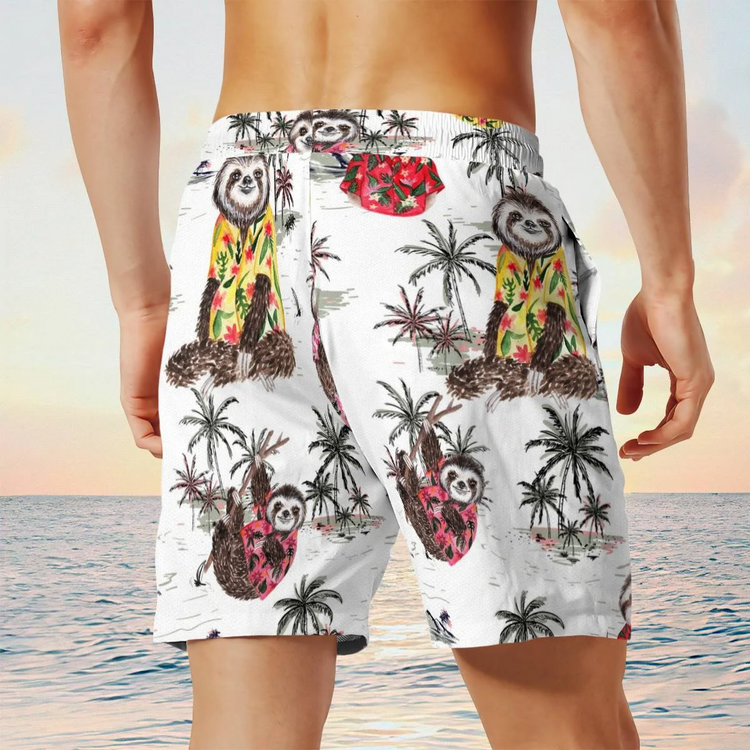 hippieartzone - WHITE SLOTH TROPICAL HAWAII SHIRT.