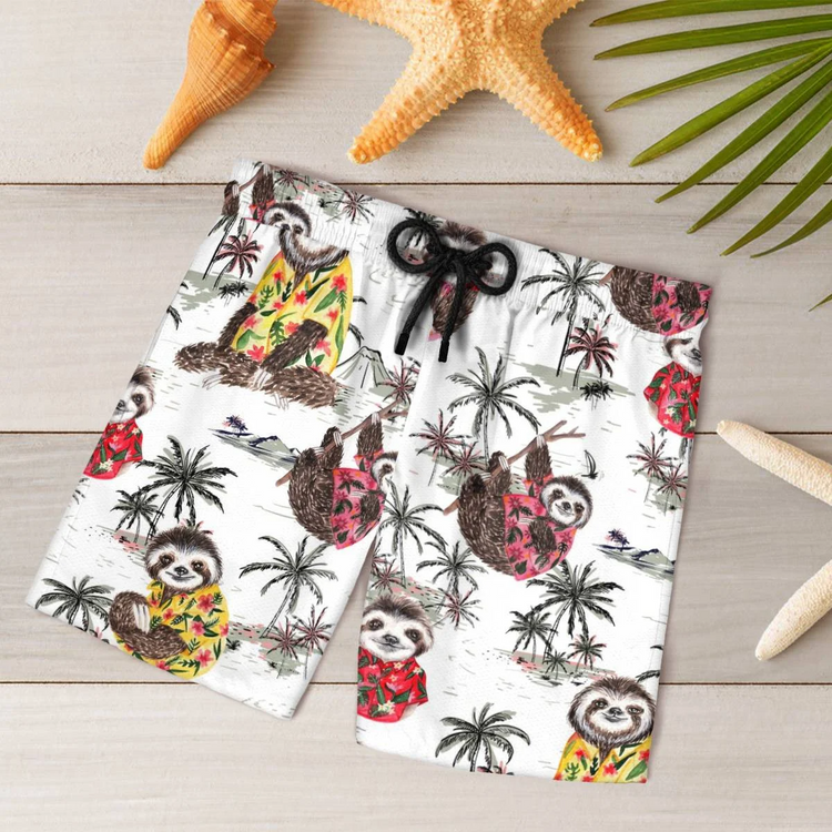 hippieartzone - WHITE SLOTH TROPICAL HAWAII SHIRT.