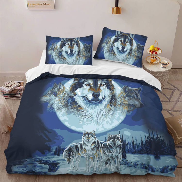 hippieartzone - Native American Snow Wolf Bedding Set