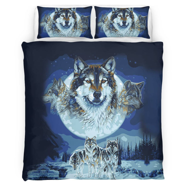 hippieartzone - Native American Snow Wolf Bedding Set