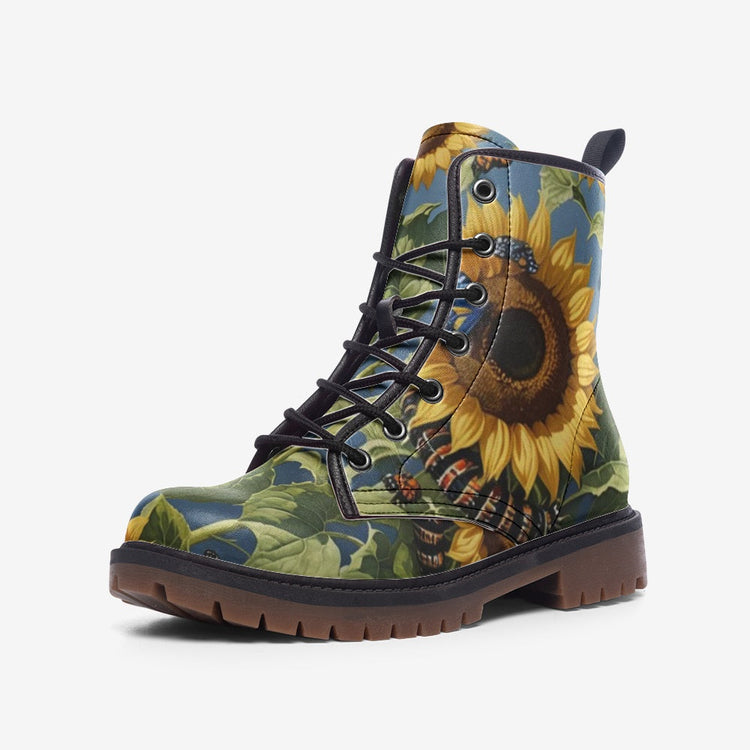 Hippie Art Zone - Sunflower Field on Leather Lightweight Boots for Hippies