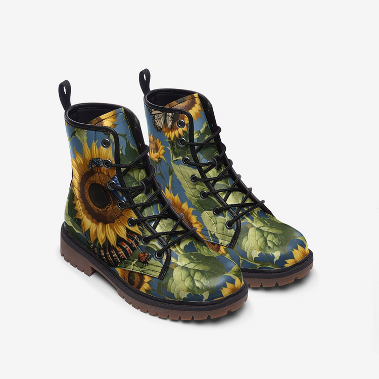 Hippie Art Zone - Sunflower Field on Leather Lightweight Boots for Hippies