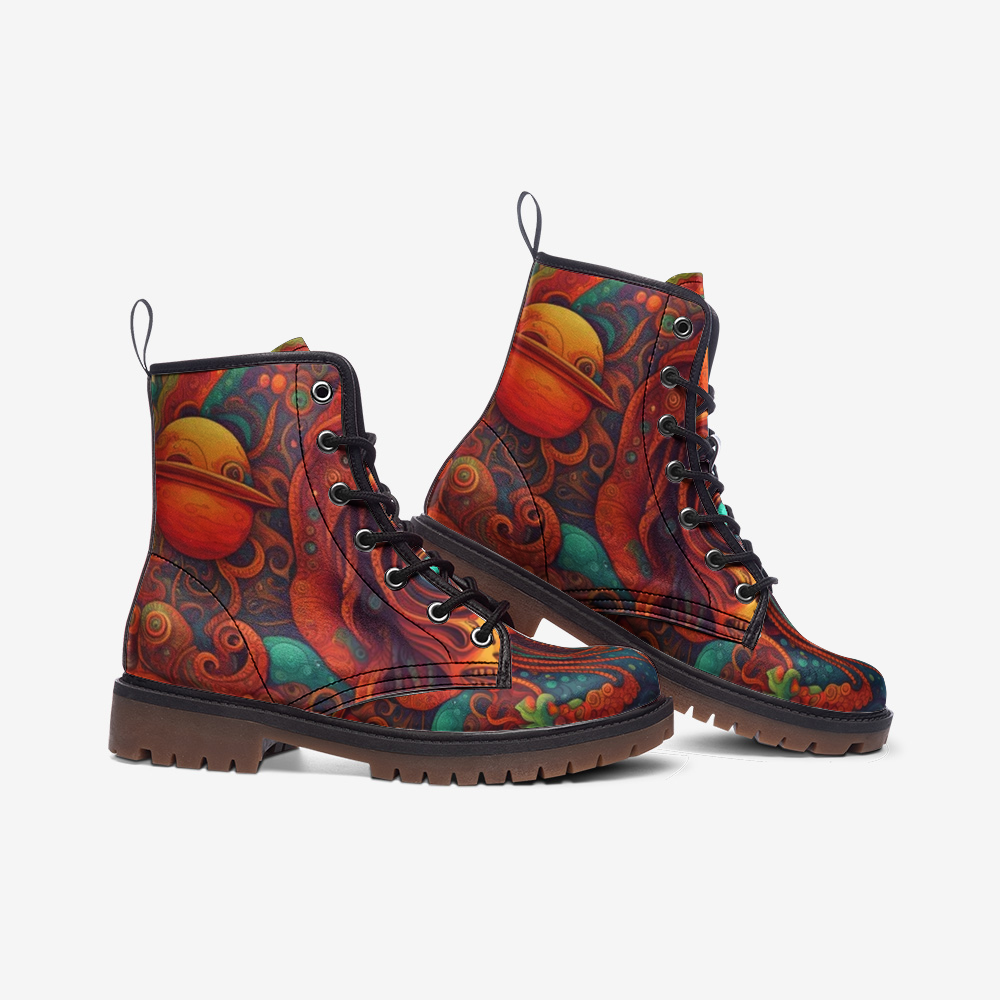 Hippie Art Zone - Imaginary Planet, Peace In Mind Leather Lightweight Boots for Hippies